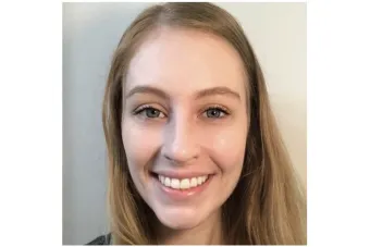 Emily McTiernan, blond hair, white background